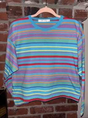 Esprit Sport Vintage Retro Striped Long Sleeve Crop Top Women’s Junior’s Med